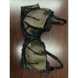 Cacique Black Mesh Lightly Lined French Balconette Bra Size 40DDD